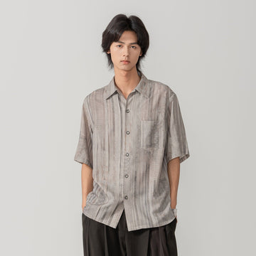 MOITIEDEPETALE Striped Pocket Linen-Blend Half Shirt-Half shirt-XS-Free Shipping Leatheretro