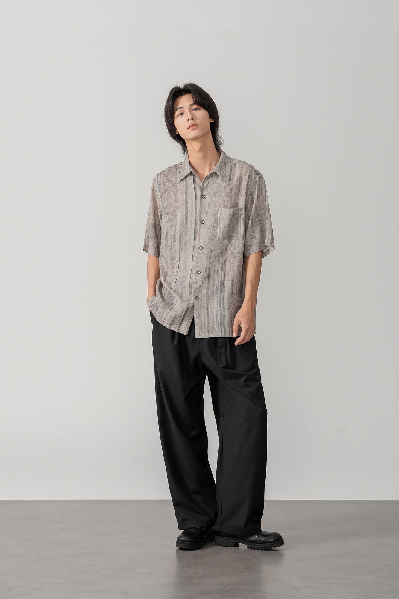 MOITIEDEPETALE Striped Pocket Linen-Blend Half Shirt-Half shirt-XS-Free Shipping Leatheretro