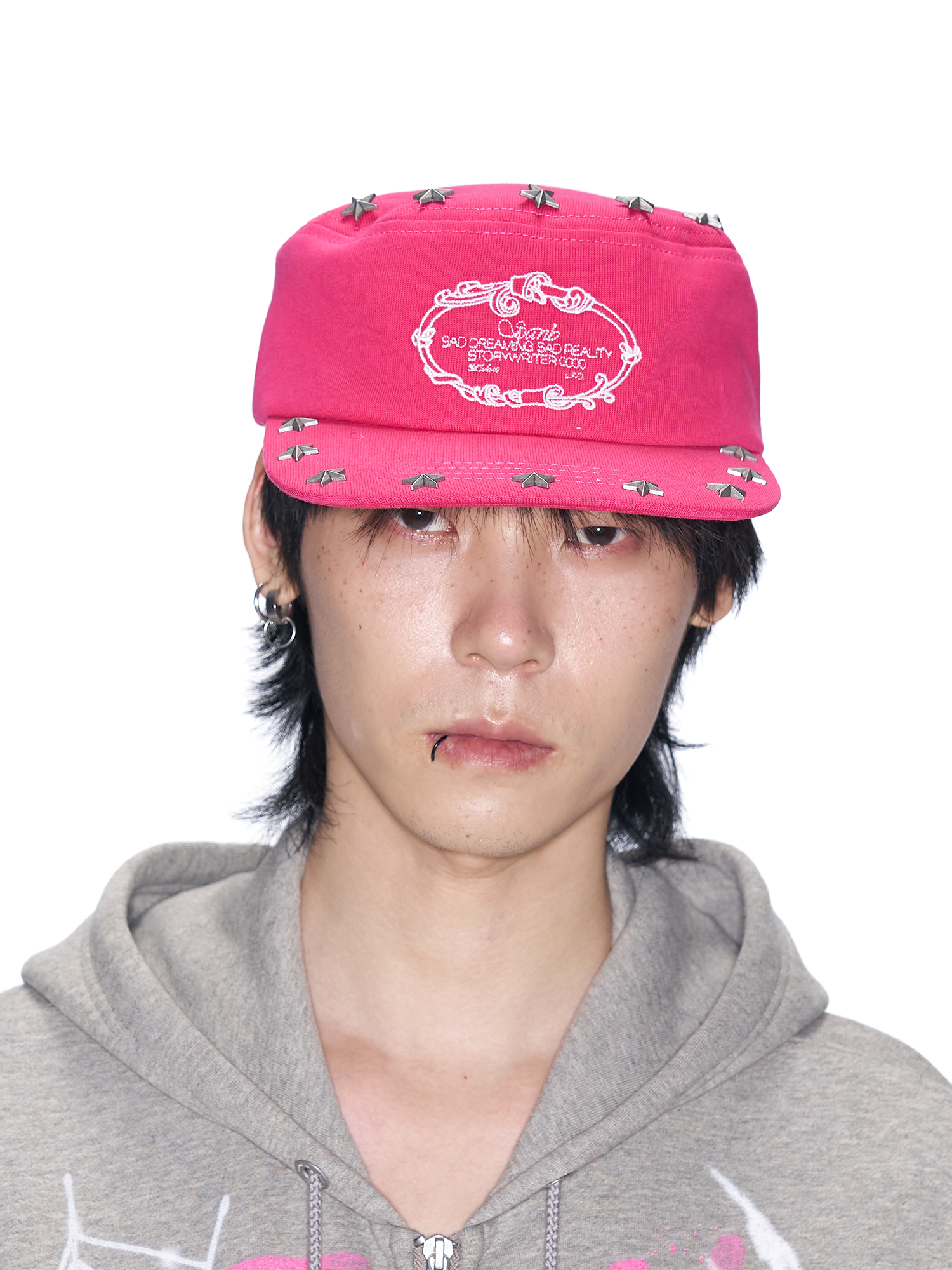 SANB Star-Studded Embroidered Pillbox Cap-Hat, Cap, Beanie-One Size-Pink-Free Shipping Leatheretro
