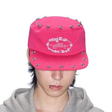 SANB Star-Studded Embroidered Pillbox Cap-Hat, Cap, Beanie-One Size-Pink-Free Shipping Leatheretro