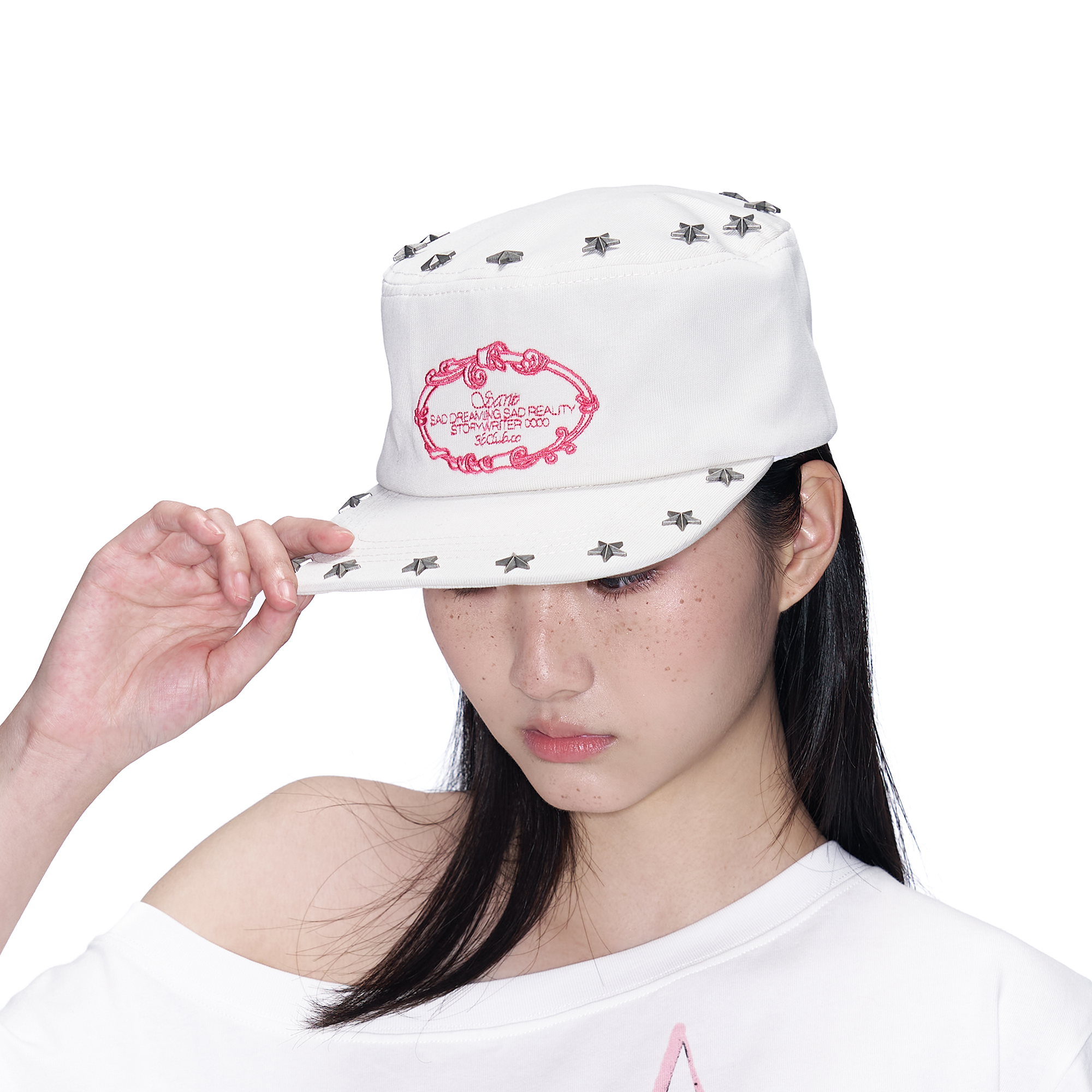 SANB Star-Studded Embroidered Pillbox Cap-Hat, Cap, Beanie-One Size-Pink-Free Shipping Leatheretro