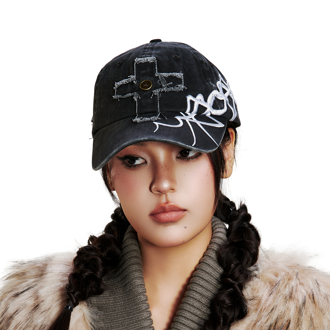 SANB Distressed Cross-Patch Embroidered Denim Cap-Hat, Cap, Beanie-One Size-Free Shipping Leatheretro