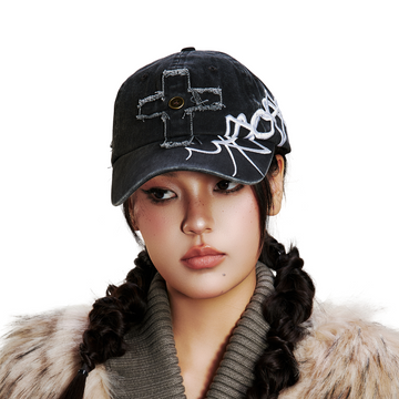 SANB Distressed Cross-Patch Embroidered Denim Cap-Hat, Cap, Beanie-One Size-Free Shipping Leatheretro