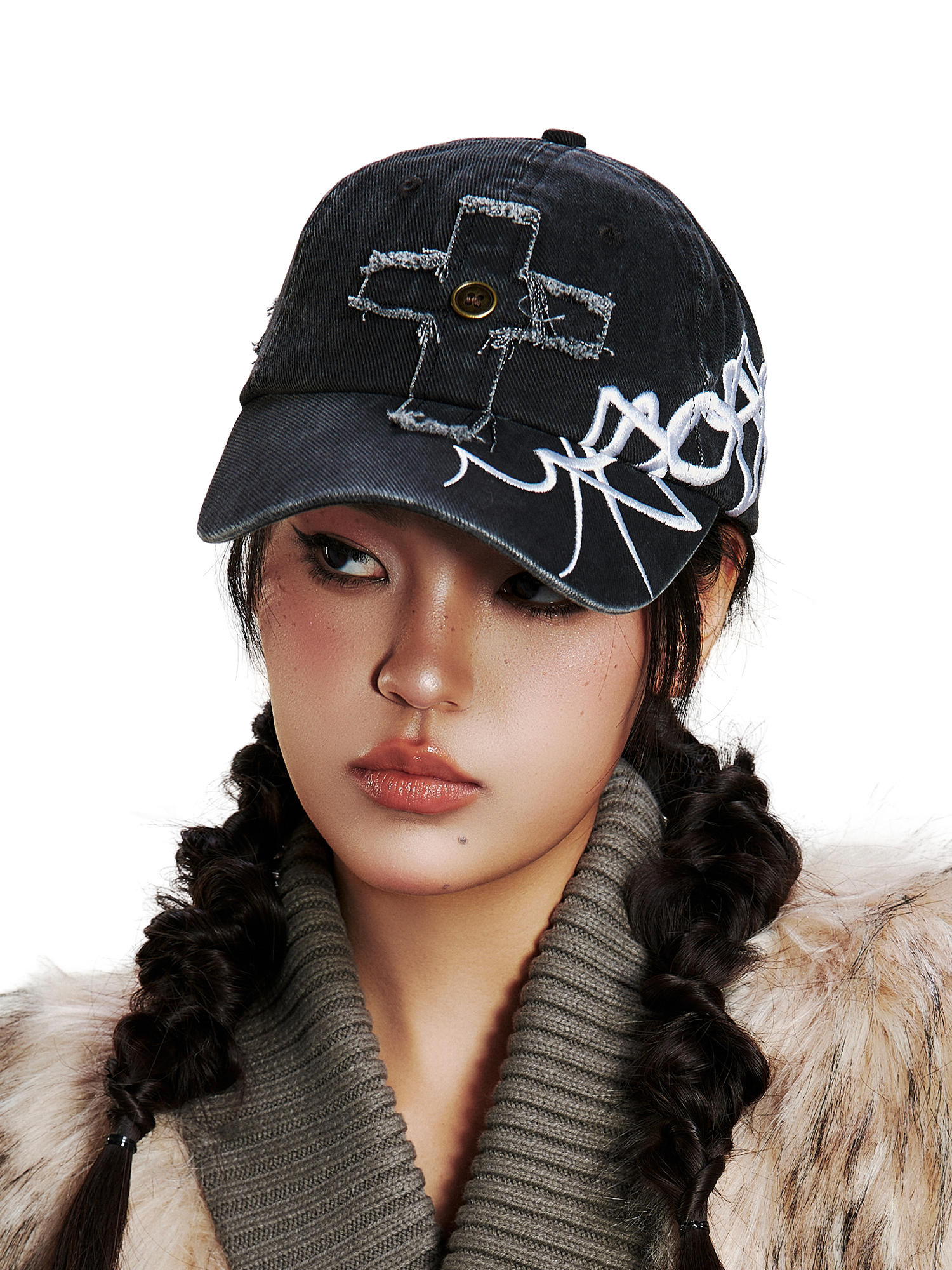 SANB Distressed Cross-Patch Embroidered Denim Cap-Hat, Cap, Beanie-One Size-Free Shipping Leatheretro