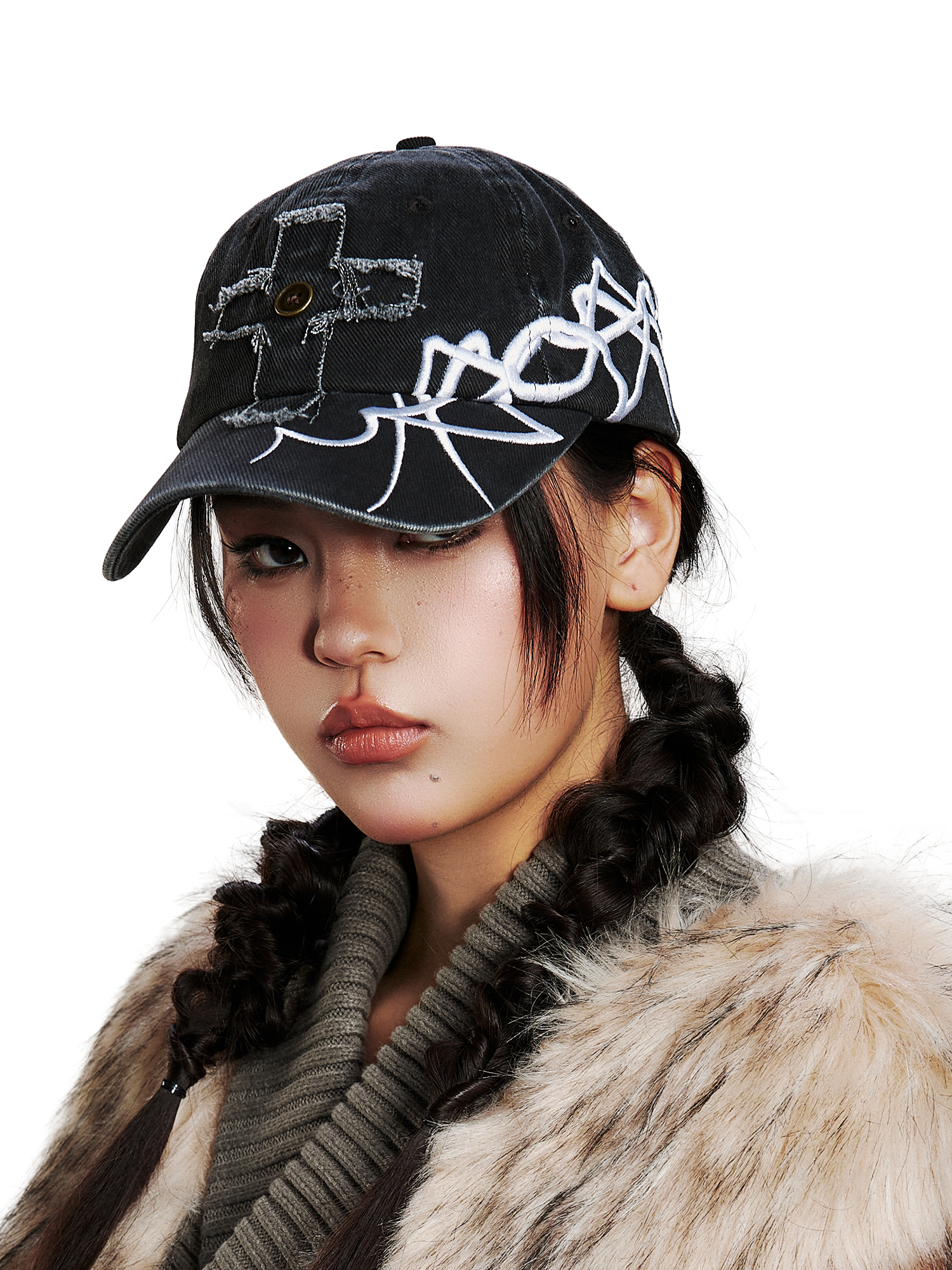 SANB Distressed Cross-Patch Embroidered Denim Cap-Hat, Cap, Beanie-One Size-Free Shipping Leatheretro