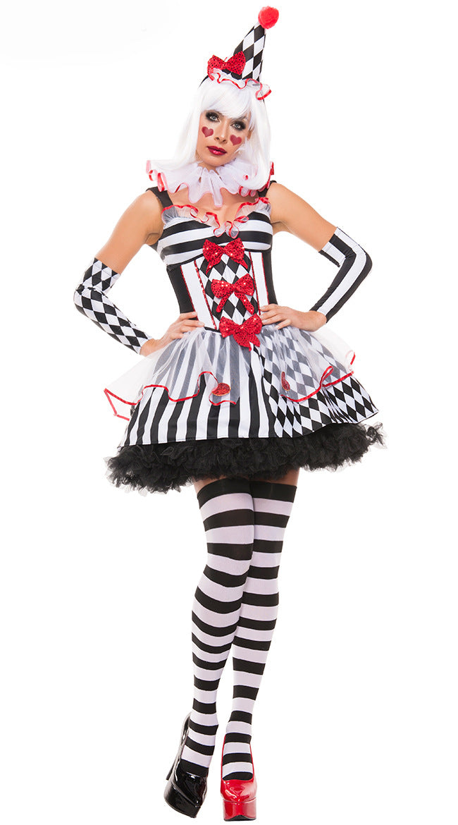 Checkerboard Circus Clown Cosplay Halloween Costume-Halloween costumes-One Size-Black-Free Shipping Leatheretro