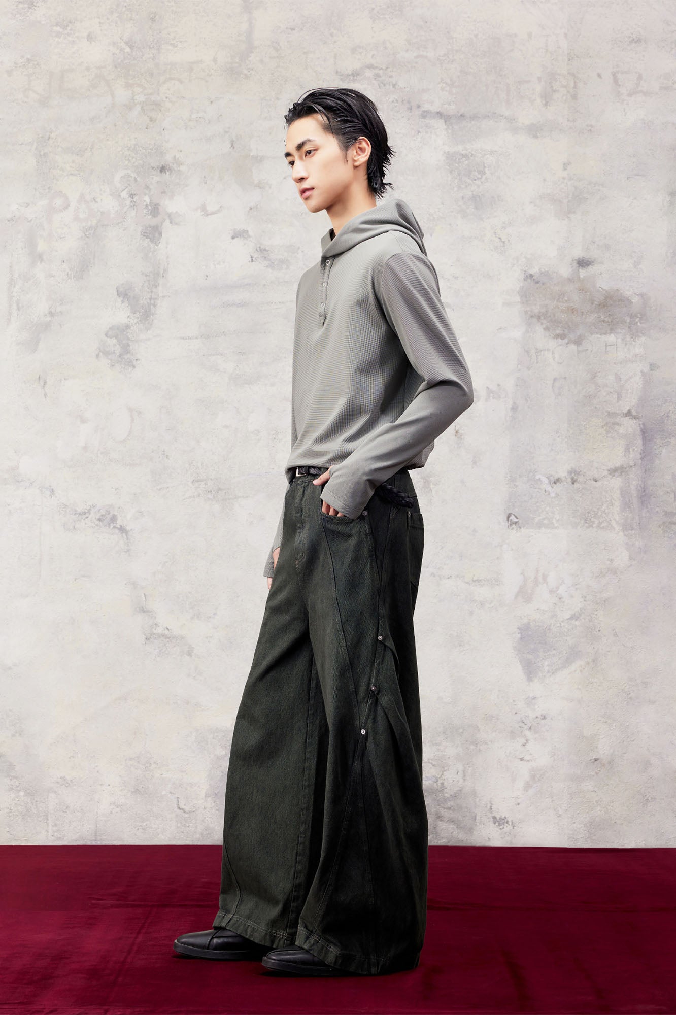 ALVNG AR ANTS Slanted Rivet-Paneled Jeans-Jeans-S-Black (Preorder)-Free Shipping Leatheretro