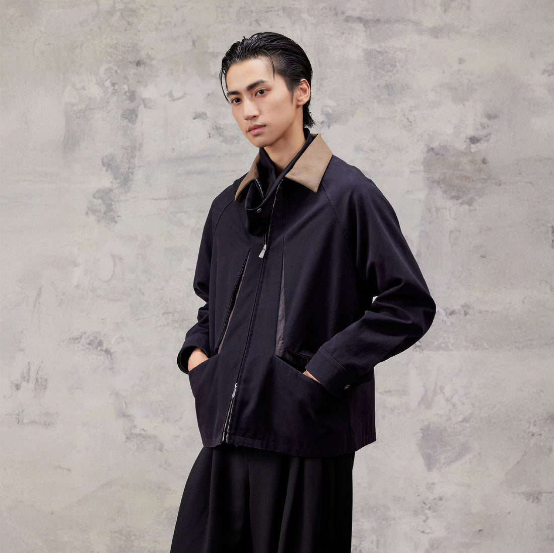 ALVNG AR ANTS Contrast Faux-Leather Collar Jacket-Jacket-S-Red-Free Shipping Leatheretro