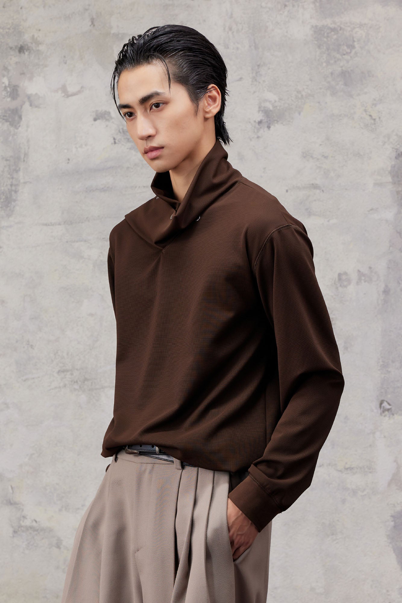 ALVNG AR ANTS Asymmetric Scarf-Neck High-Collar Pullover-Sweatshirt-S-Black-Free Shipping Leatheretro