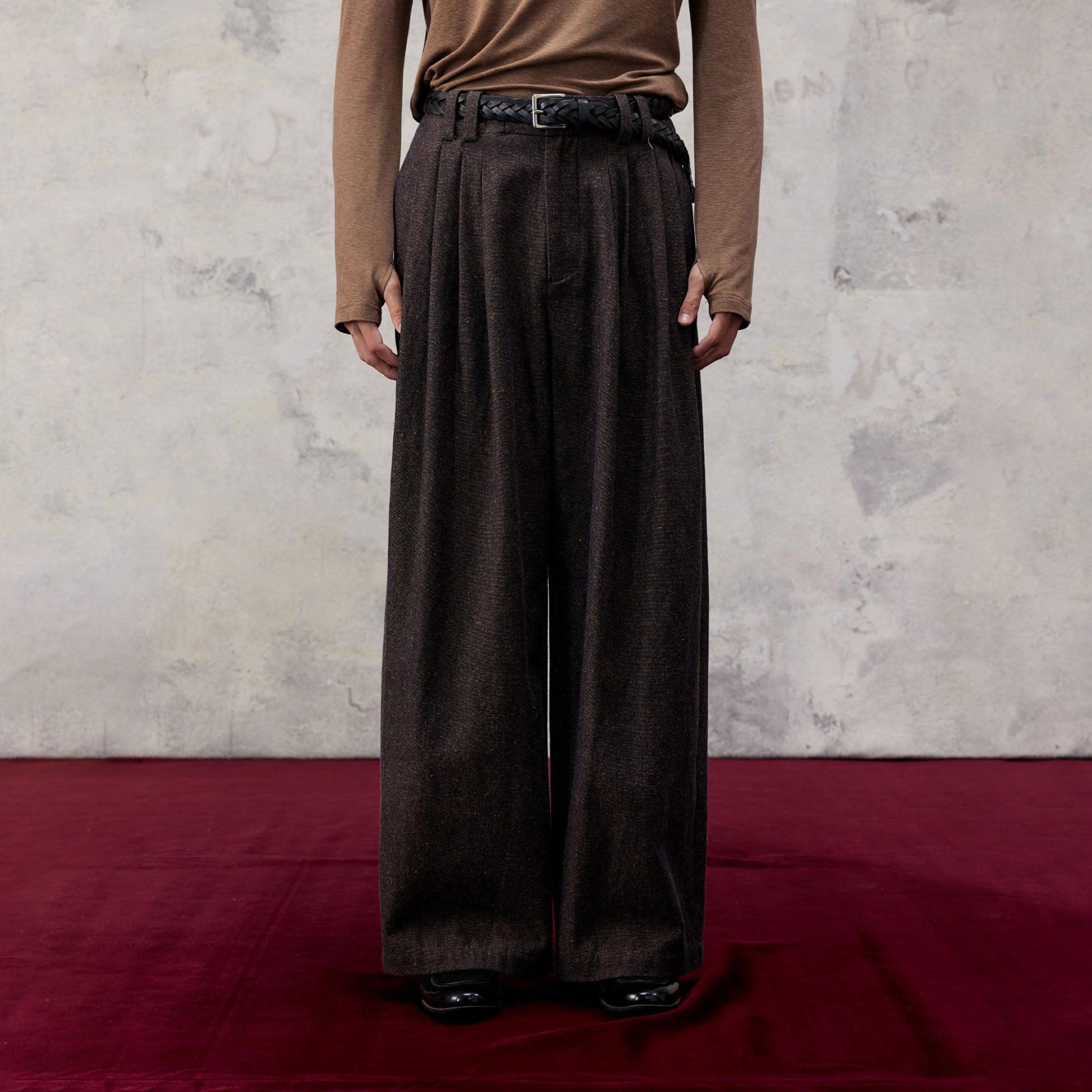 ALVNG AR ANTS Essential Pleats Linen-Blend Wide-Leg Pants-Pants-XS-Brown (Preorder)-Free Shipping Leatheretro