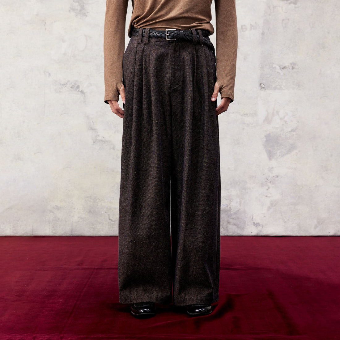 ALVNG AR ANTS Essential Pleats Linen-Blend Wide-Leg Pants-Pants-XS-Brown (Preorder)-Free Shipping Leatheretro