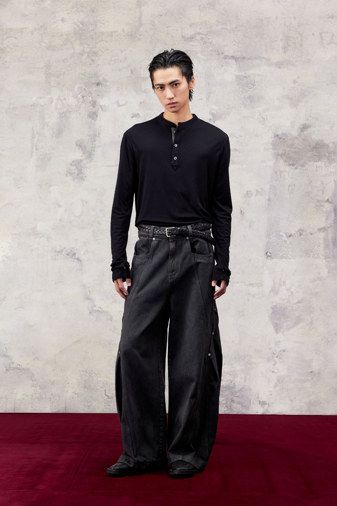 ALVNG AR ANTS Slanted Rivet-Paneled Jeans-Jeans-S-Black (Preorder)-Free Shipping Leatheretro