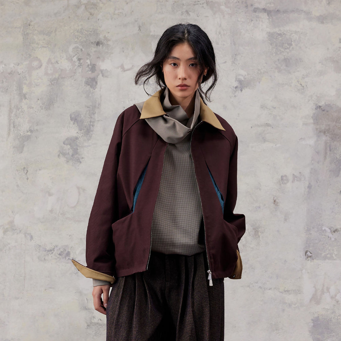 ALVNG AR ANTS Contrast Faux-Leather Collar Jacket-Jacket-S-Red-Free Shipping Leatheretro