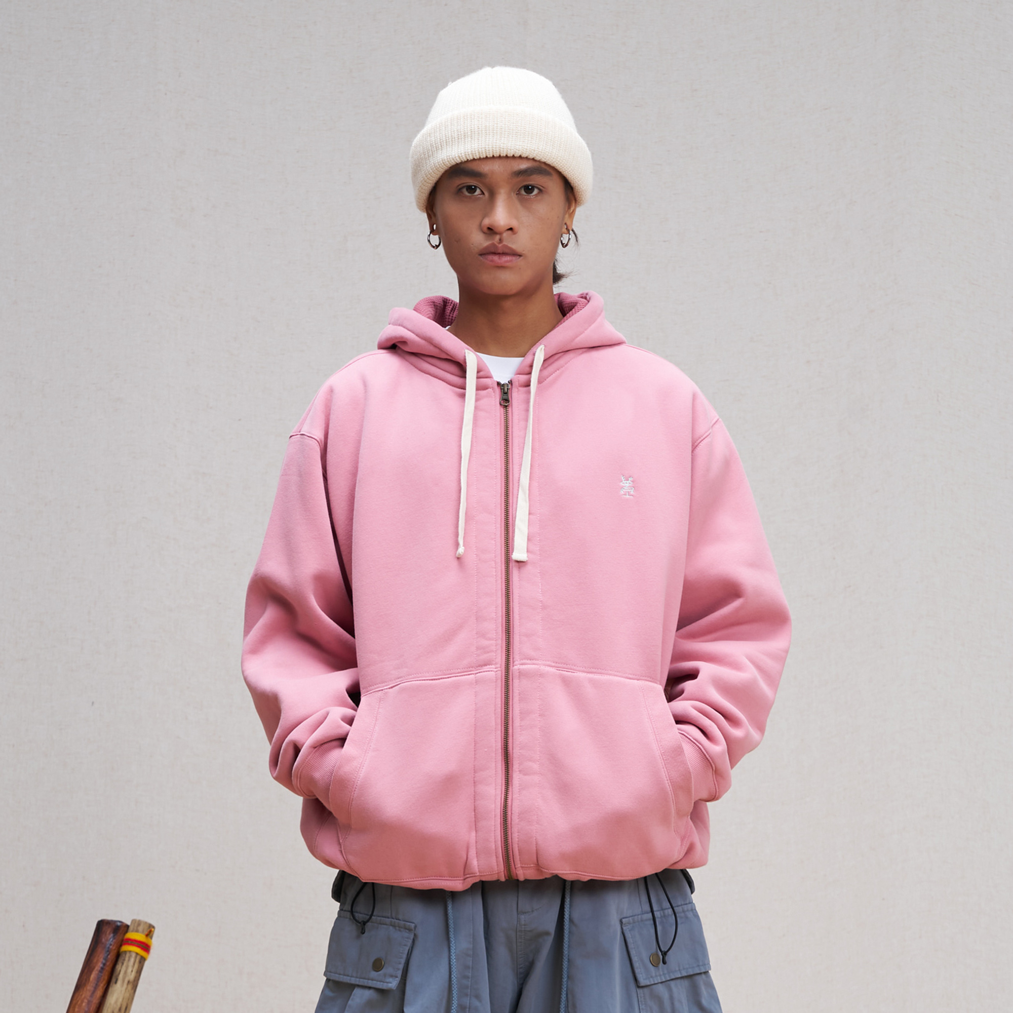 UNLIMITED MOTE Embroidered Waffle Lining Drawstring Hood Jacket-Jacket-XS-Pink-Free Shipping Leatheretro