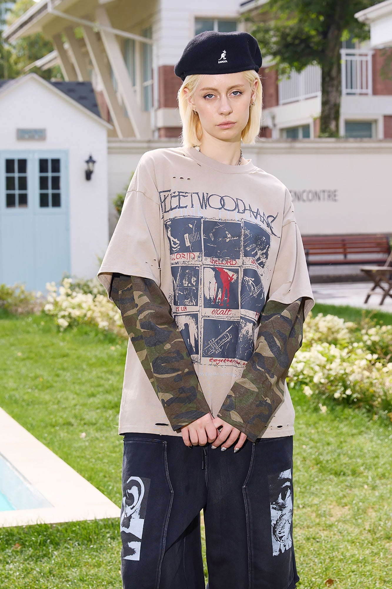 ERROR CODE ROBOT Camo Layered Distressed Long-Sleeve Tee-L/S Tee-S (Preorder)-Free Shipping Leatheretro