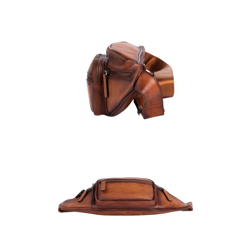 Vintage Cowhide Leather Chest & Waist Bag – Vegetable Tanned, Dual-Purpose Casual Style-Chest Bags-Retro Brown-Free Shipping Leatheretro