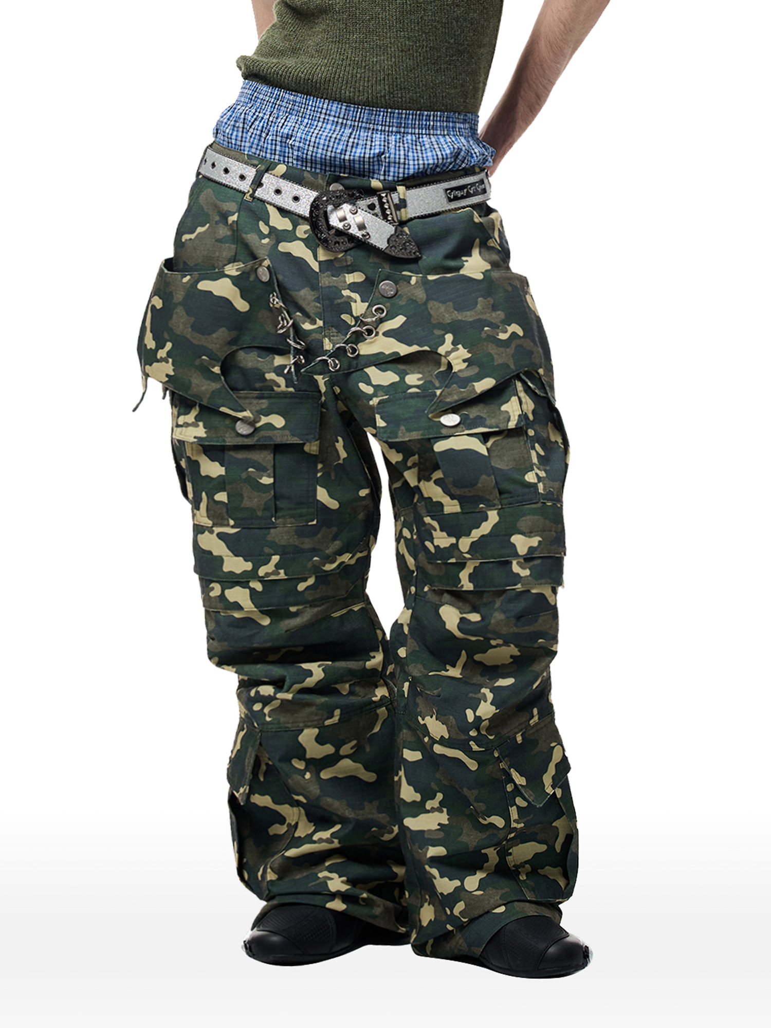 CYCYCY Camo Wide-Leg Cargo Pants-Pants-XXS / 27"-Free Shipping Leatheretro