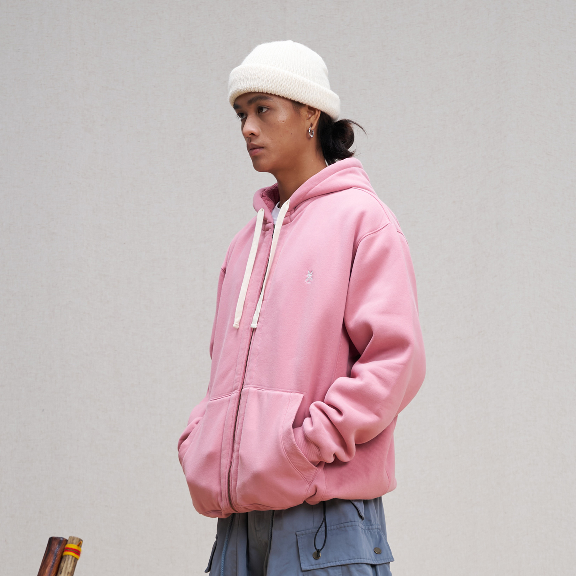 UNLIMITED MOTE Embroidered Waffle Lining Drawstring Hood Jacket-Jacket-XS-Pink-Free Shipping Leatheretro