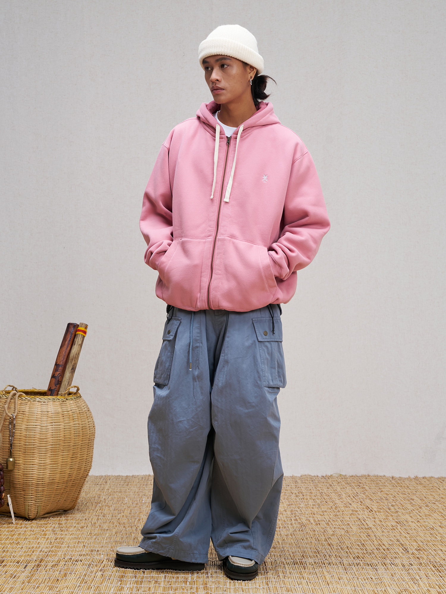 UNLIMITED MOTE Embroidered Waffle Lining Drawstring Hood Jacket-Jacket-XS-Pink-Free Shipping Leatheretro