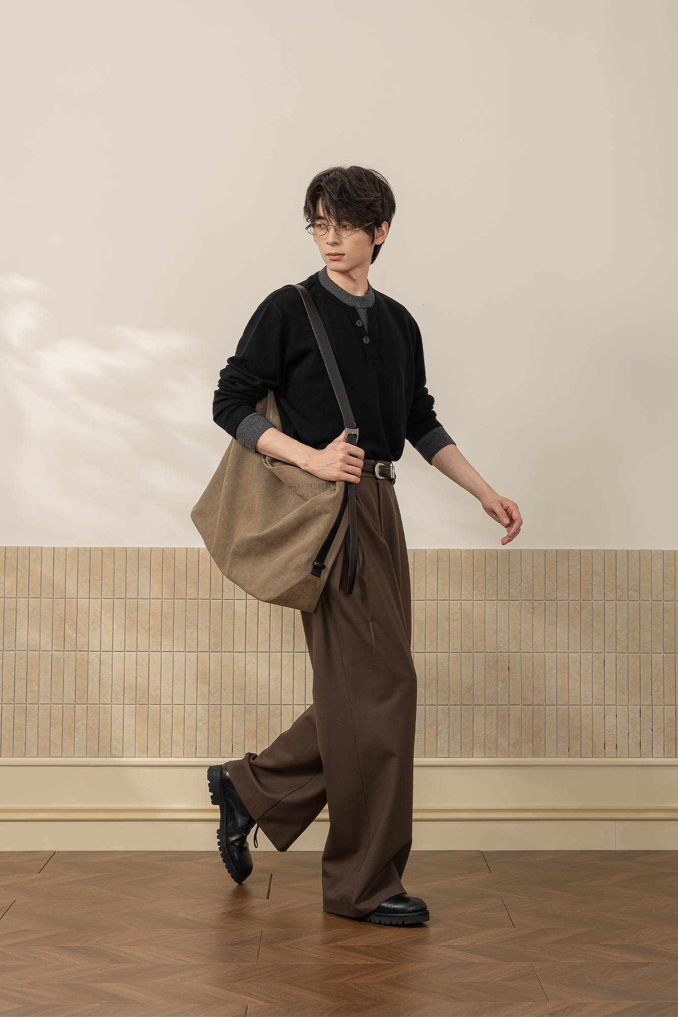 MOITIEDEPETALE Wool-Blended Pleats Trousers-Pants-XS-Coffee-Free Shipping Leatheretro