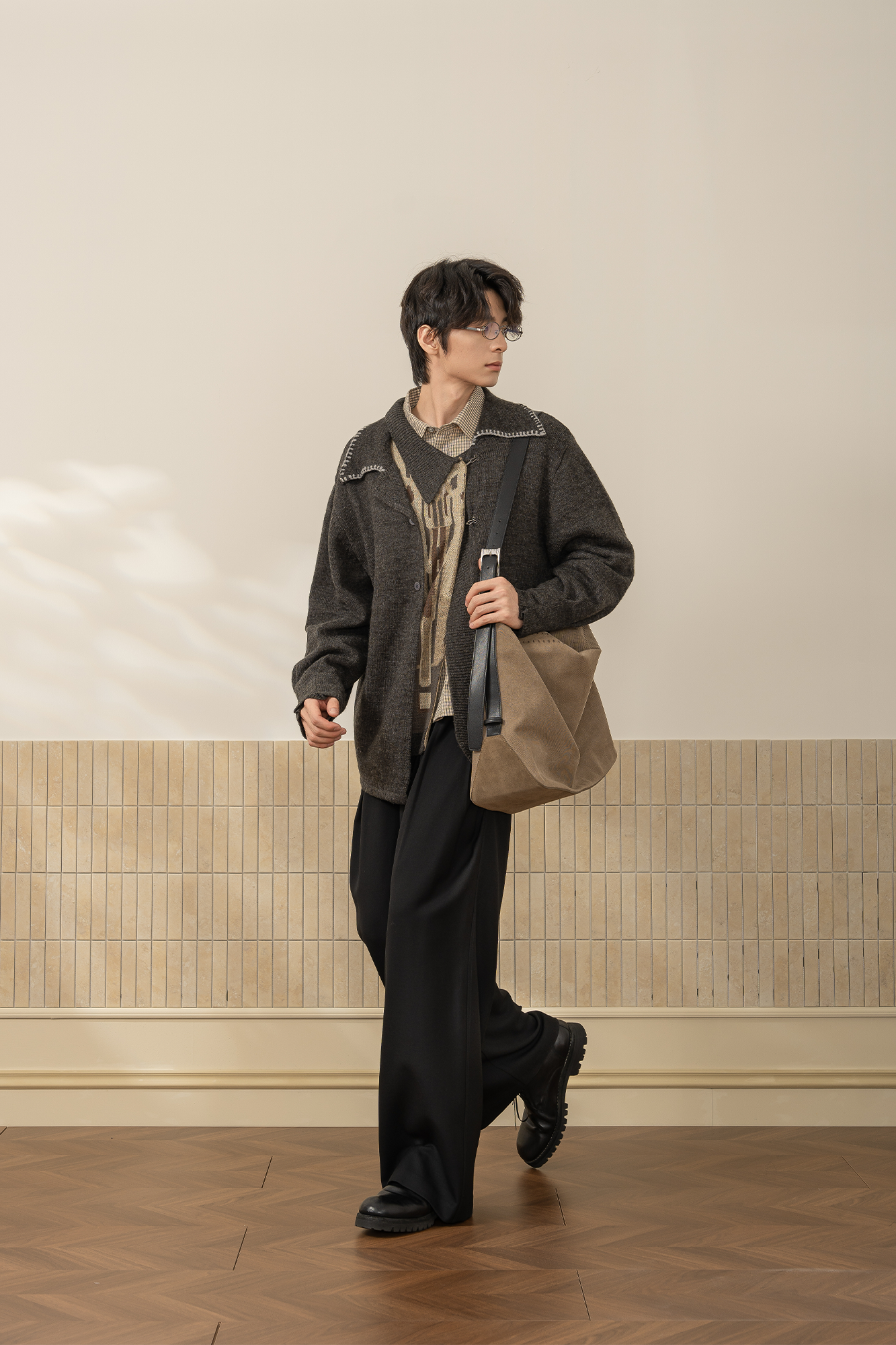 MOITIEDEPETALE Wool-Blended Pleats Trousers-Pants-XS-Coffee-Free Shipping Leatheretro