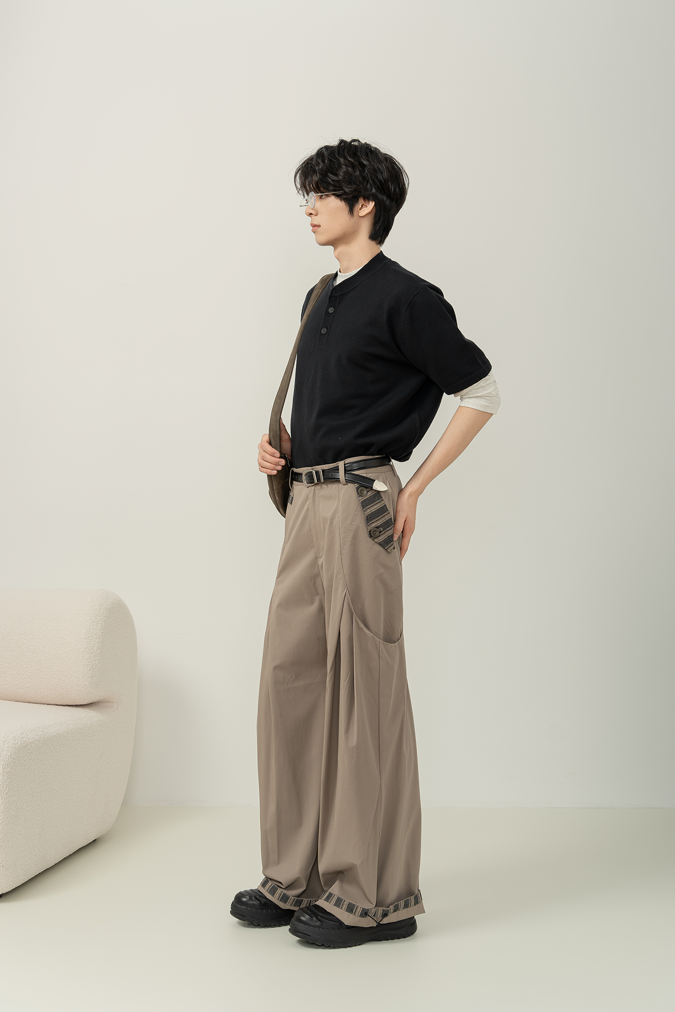 MOITIEDEPETALE Pleated Panel Oversized Cargo Pants-Pants-XXS-Khaki-Free Shipping Leatheretro