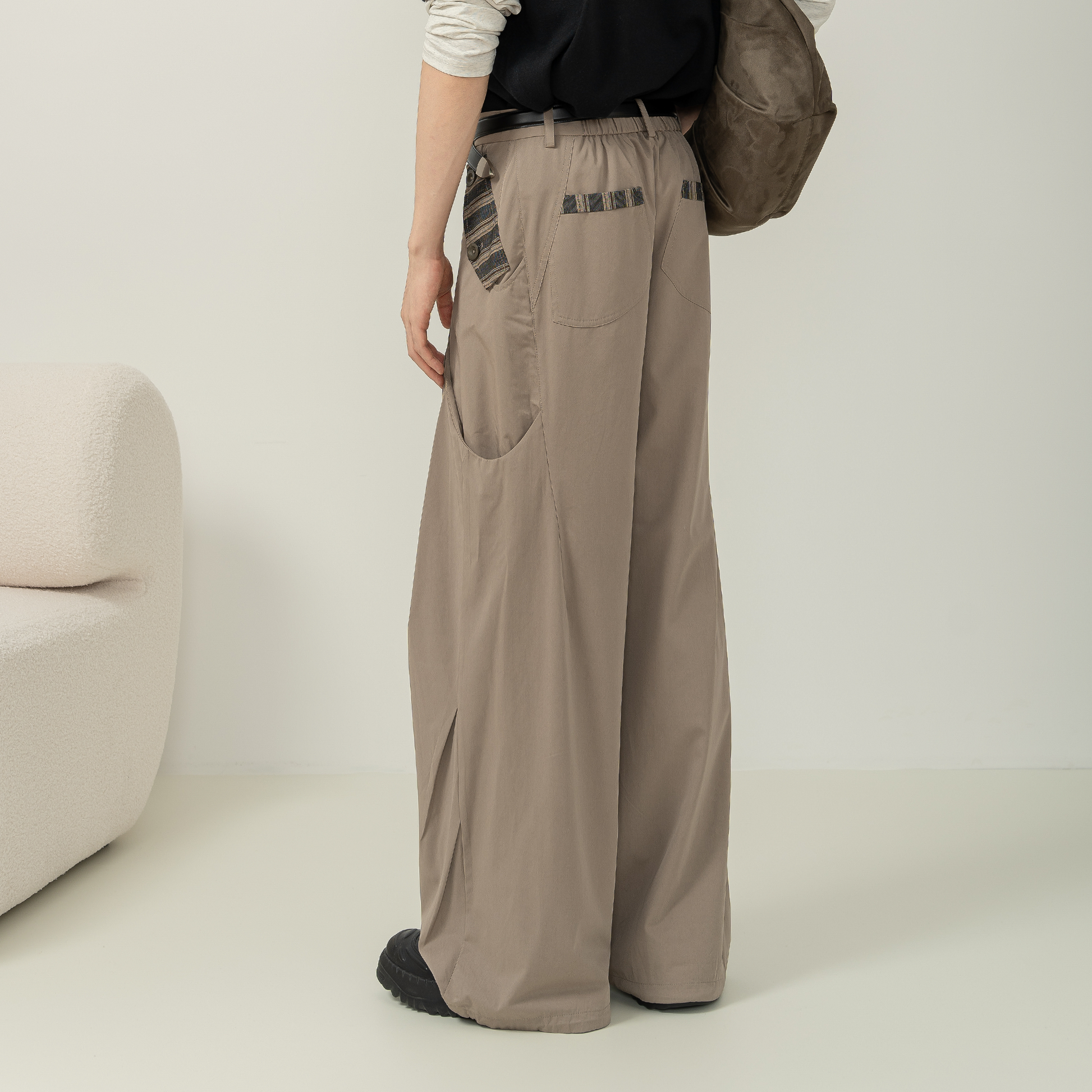 MOITIEDEPETALE Pleated Panel Oversized Cargo Pants-Pants-XXS-Khaki-Free Shipping Leatheretro