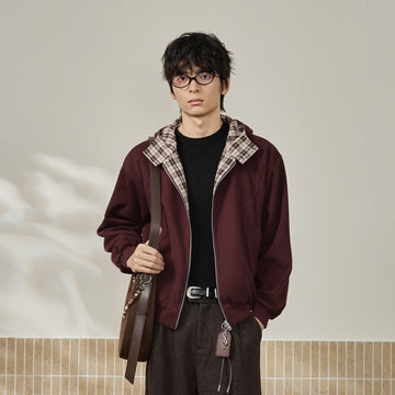 MOITIEDEPETALE Reversible Plaid Liner Hooded Jacket