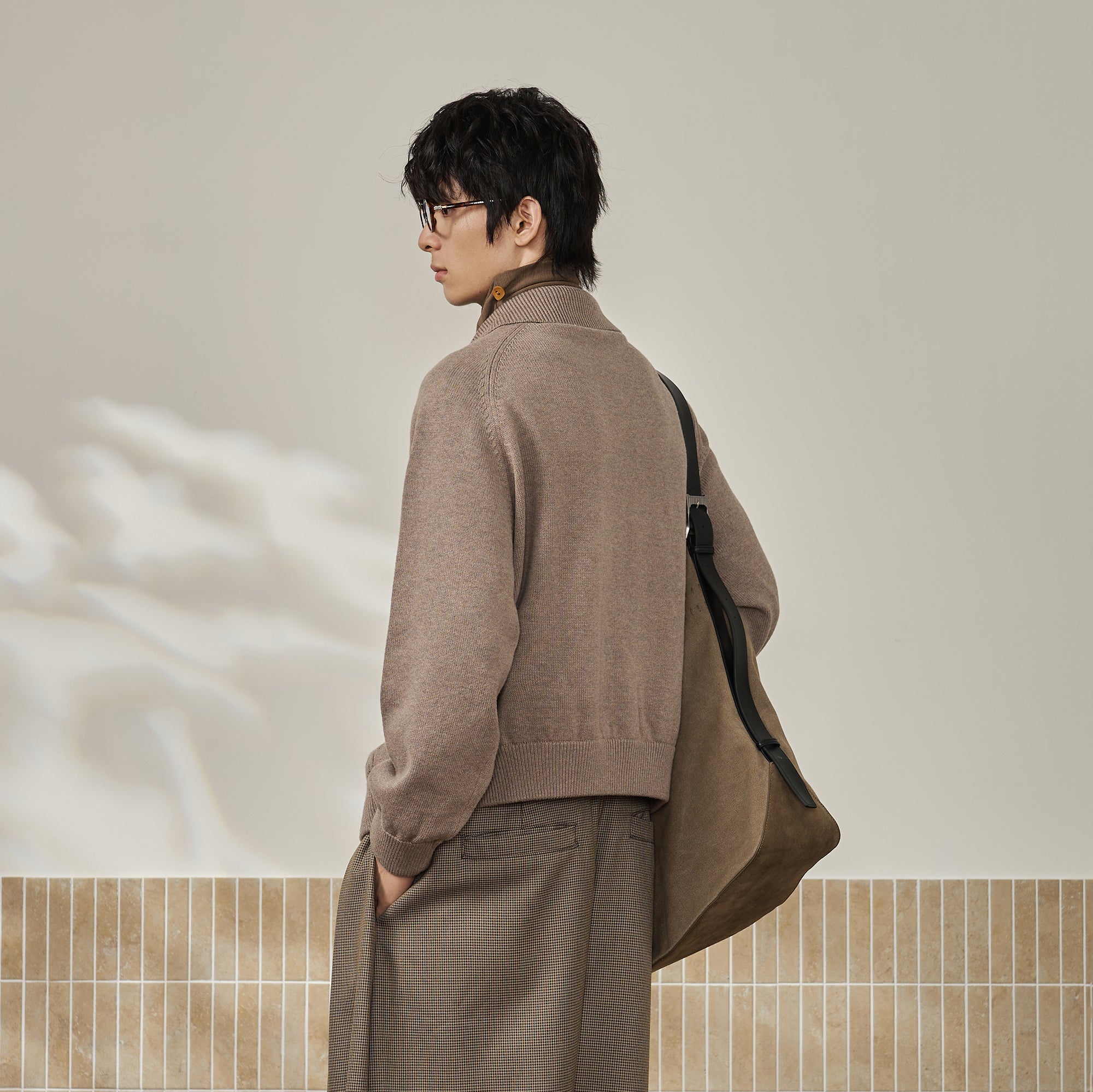 MOITIEDEPETALE Modern Cable-Knit Zip-Up Cardigan