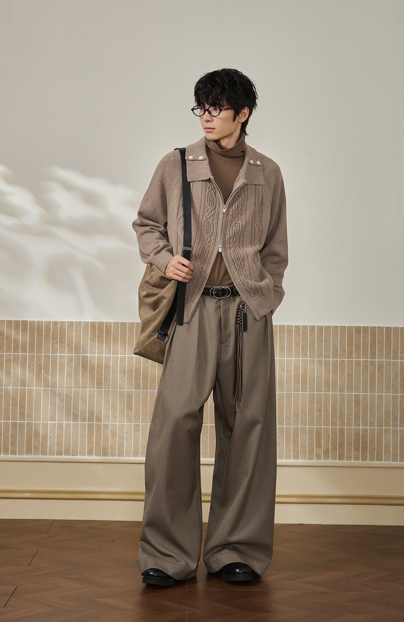 MOITIEDEPETALE Modern Cable-Knit Zip-Up Cardigan