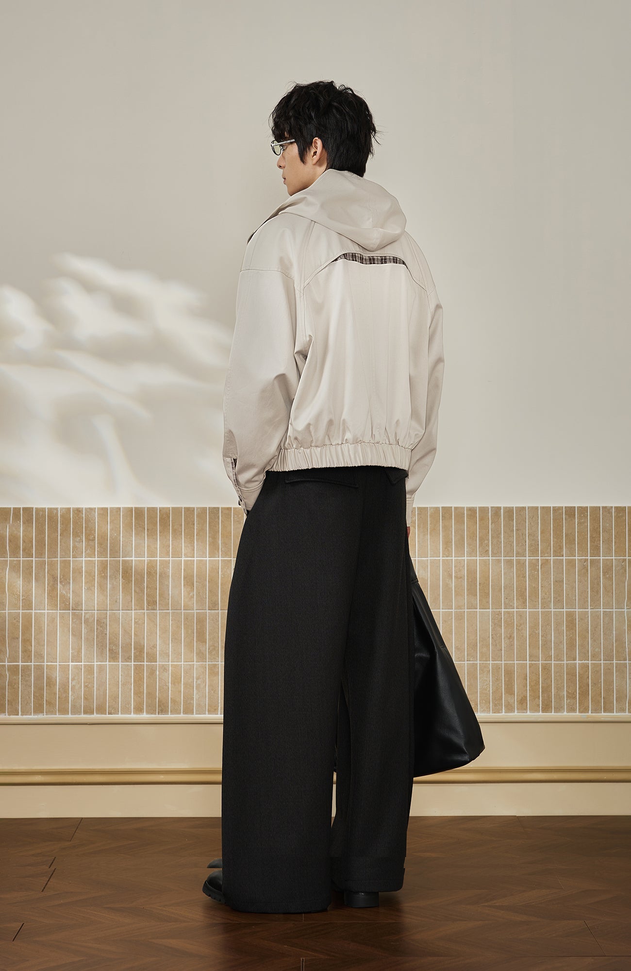 MOITIEDEPETALE Convertible Collar & Hood Plaid Pocket Jacket