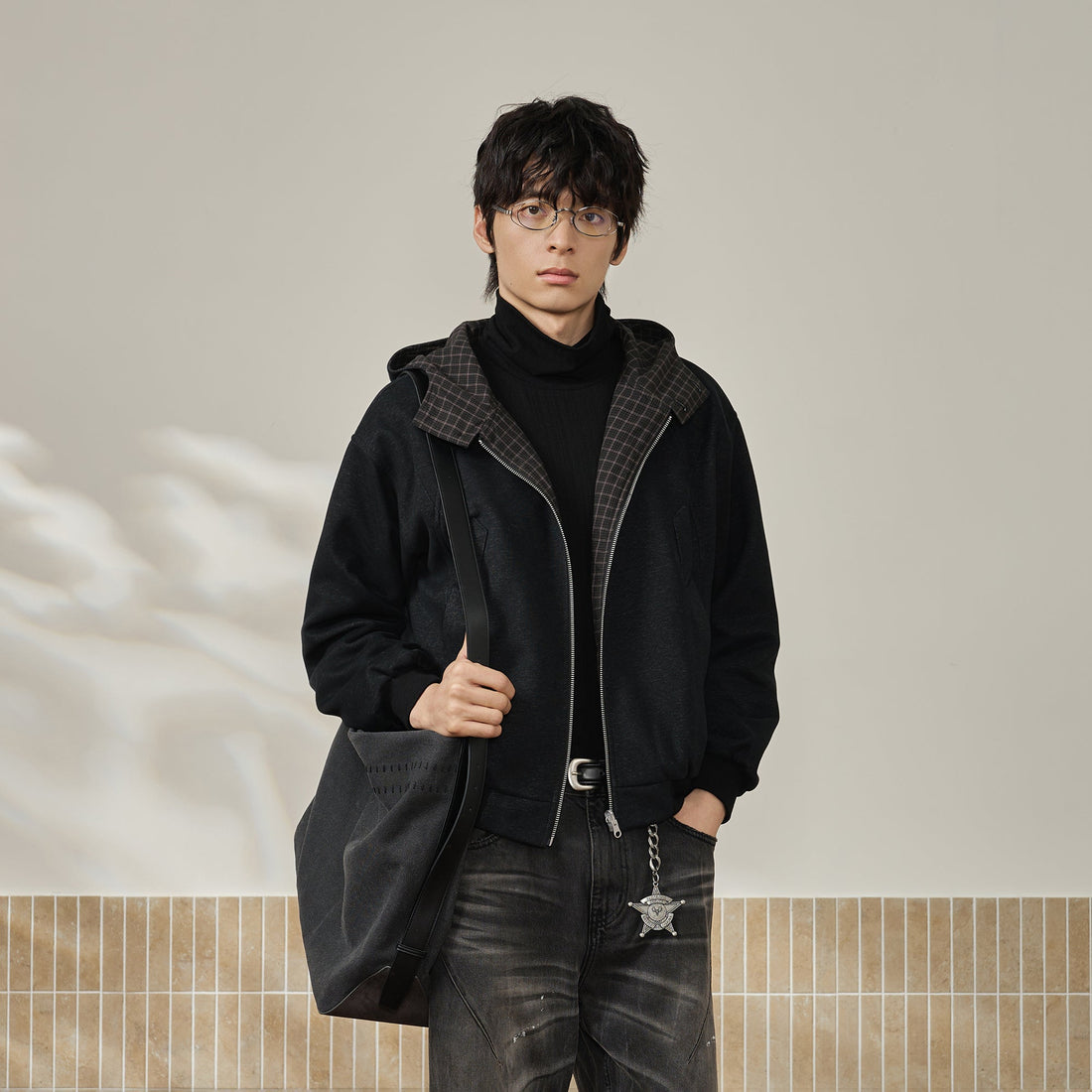 MOITIEDEPETALE Reversible Plaid Liner Hooded Jacket