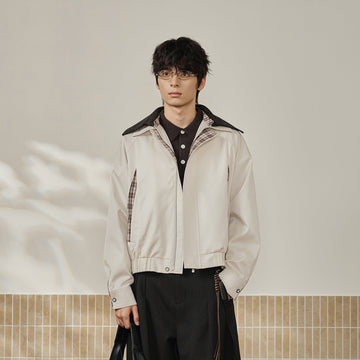 MOITIEDEPETALE Convertible Collar & Hood Plaid Pocket Jacket