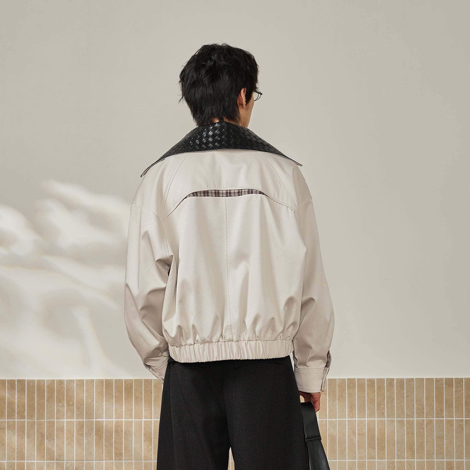 MOITIEDEPETALE Convertible Collar & Hood Plaid Pocket Jacket