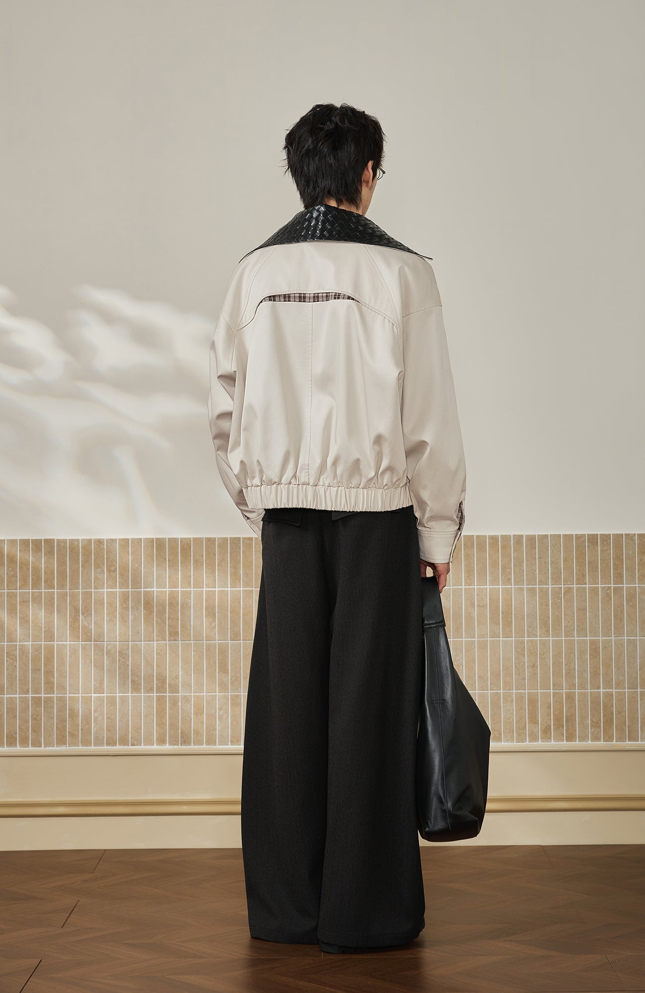 MOITIEDEPETALE Convertible Collar & Hood Plaid Pocket Jacket