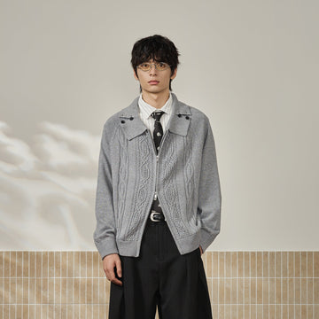 MOITIEDEPETALE Modern Cable-Knit Zip-Up Cardigan