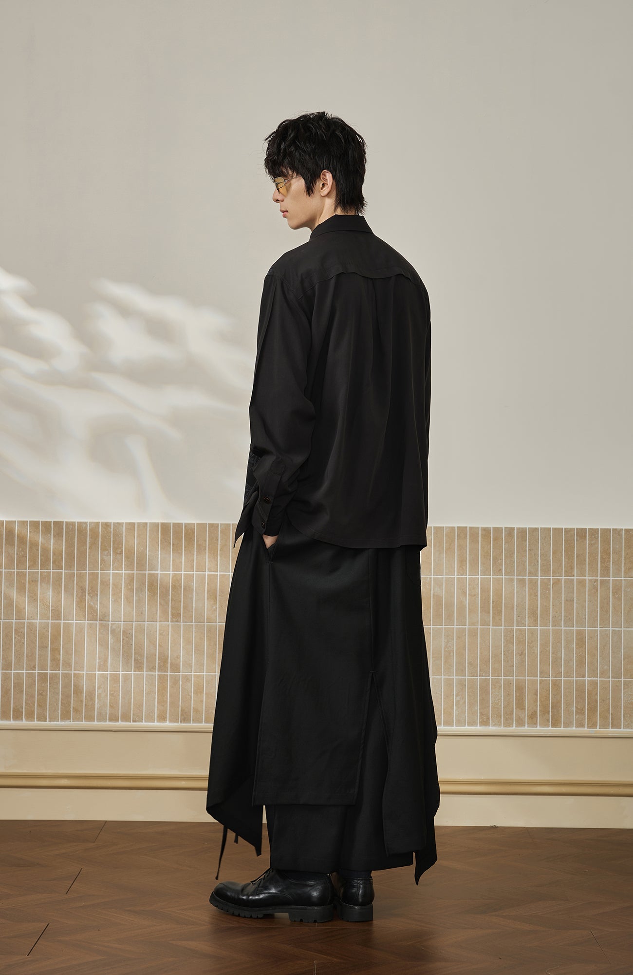 MOITIEDEPETALE Detachable Asymmetric Wide-Leg Wool Skort