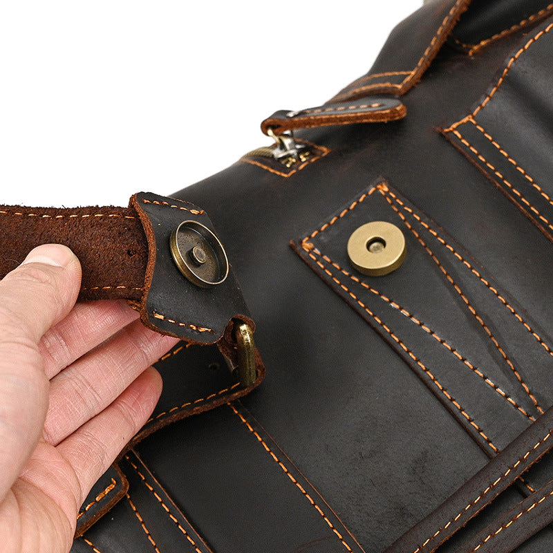 Retro Crazy Horse Leather Backpack – Large Capacity 16-Inch Cowhide Laptop & Travel Bag with Multi-Flap Pockets-Backpacks-Dark Brown-Free Shipping Leatheretro