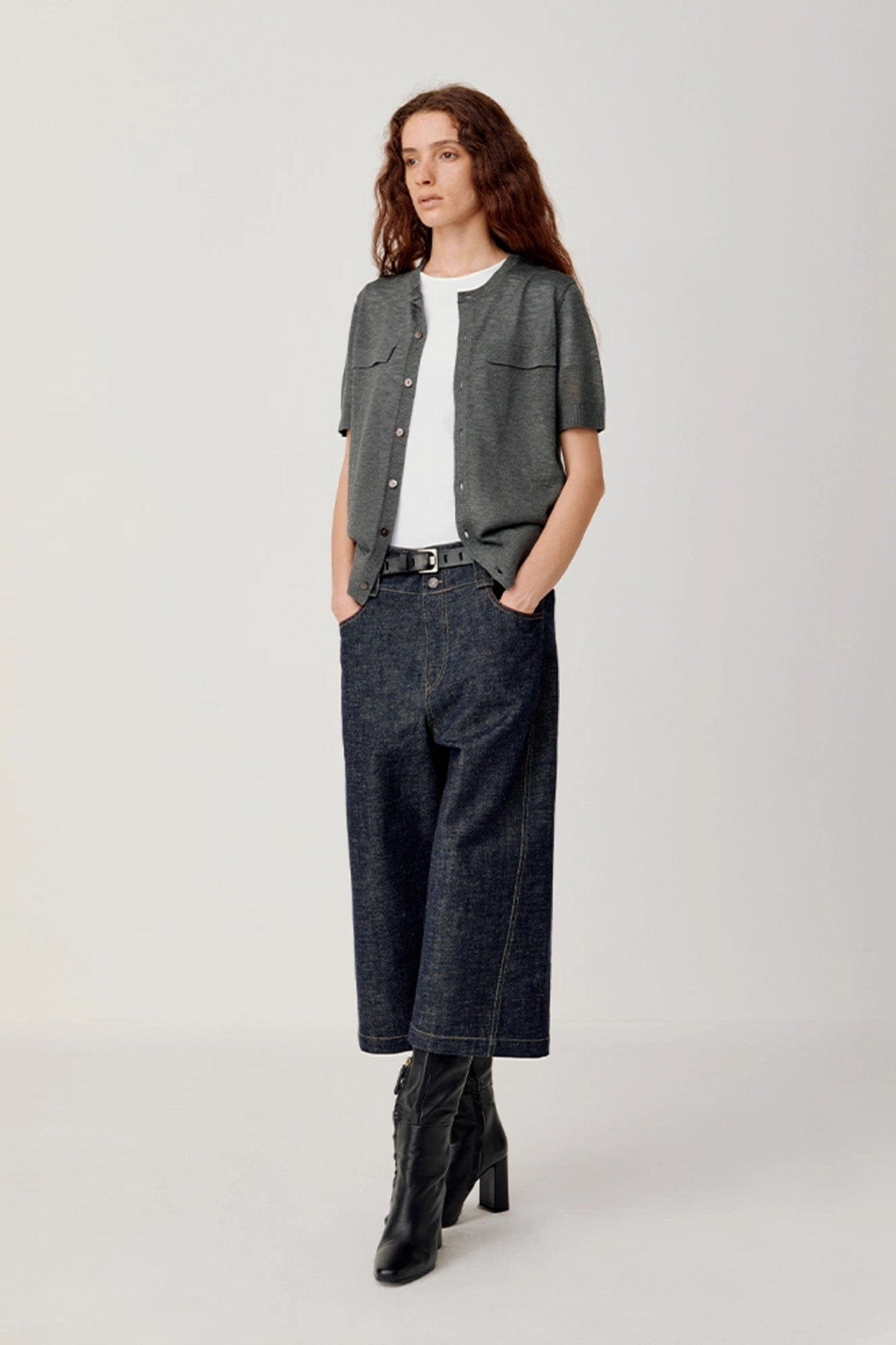 OPICLOTH Essential Stitched Cropped Raw Jeans-Jeans-XS-Free Shipping Leatheretro