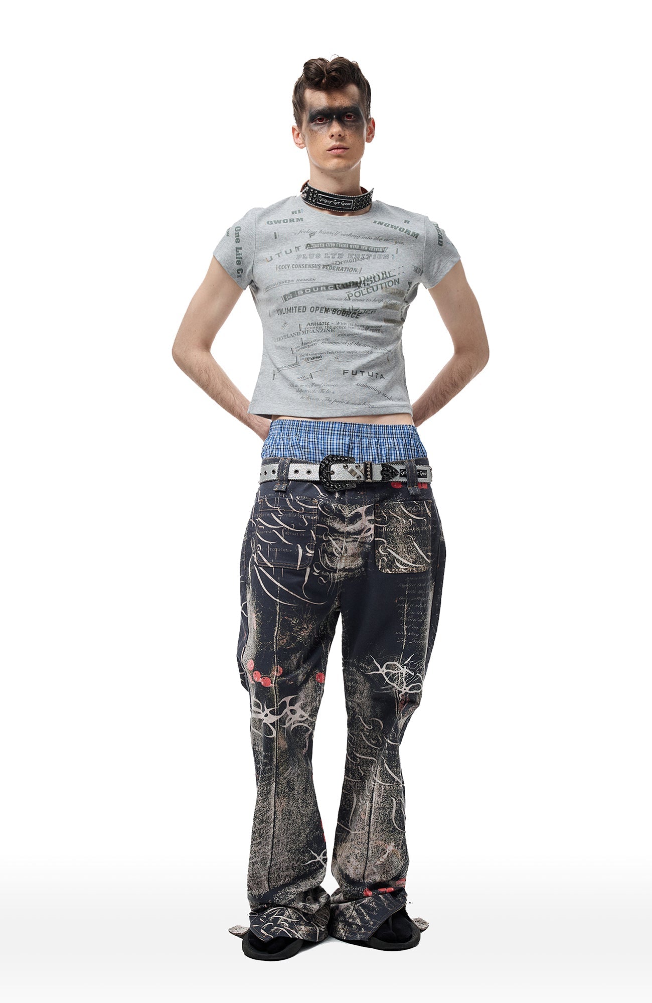 CYCYCY Full-Print Script Flared Jeans-Jeans-XXS / 27"-Free Shipping Leatheretro