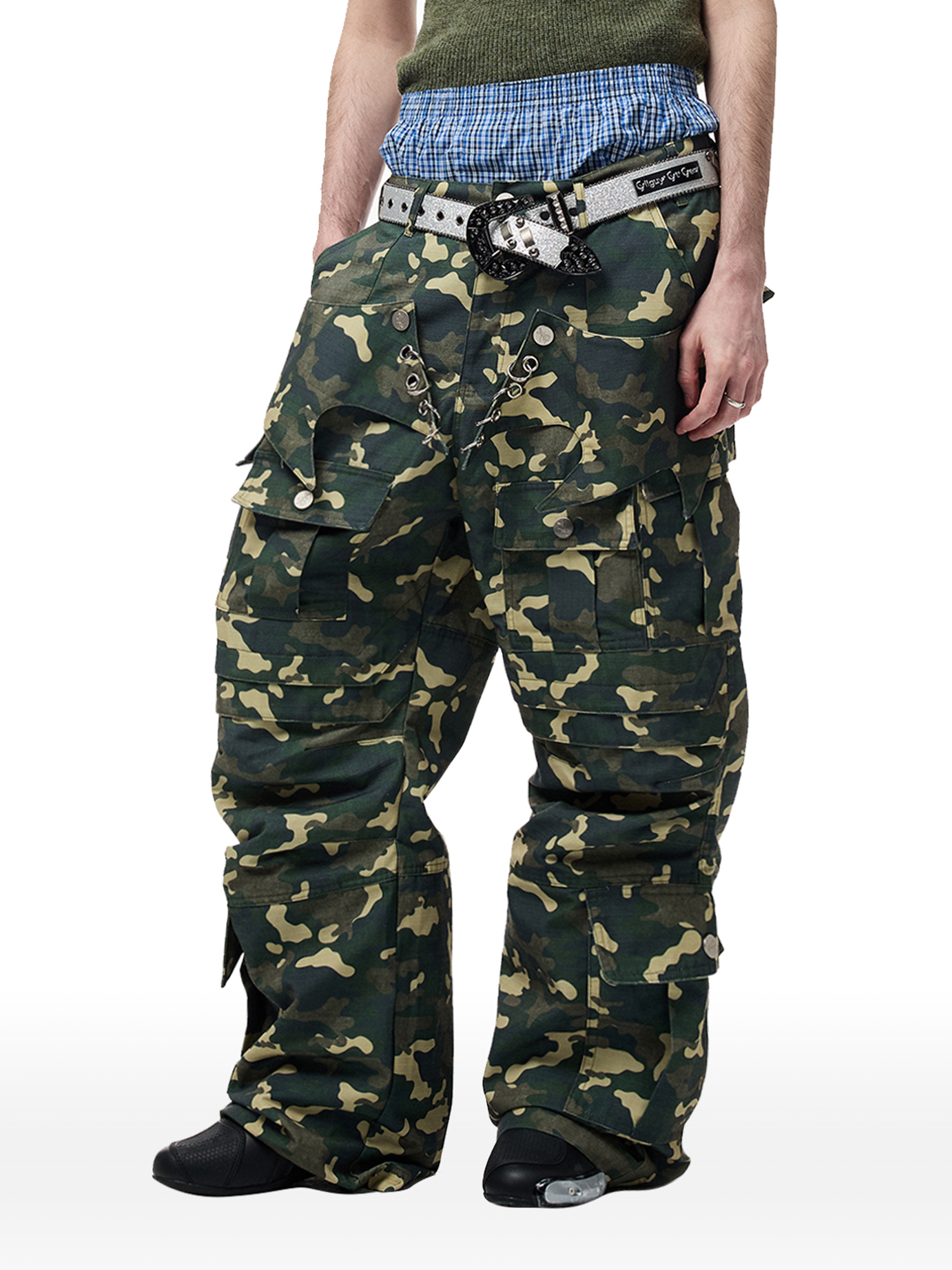 CYCYCY Camo Wide-Leg Cargo Pants-Pants-XXS / 27"-Free Shipping Leatheretro