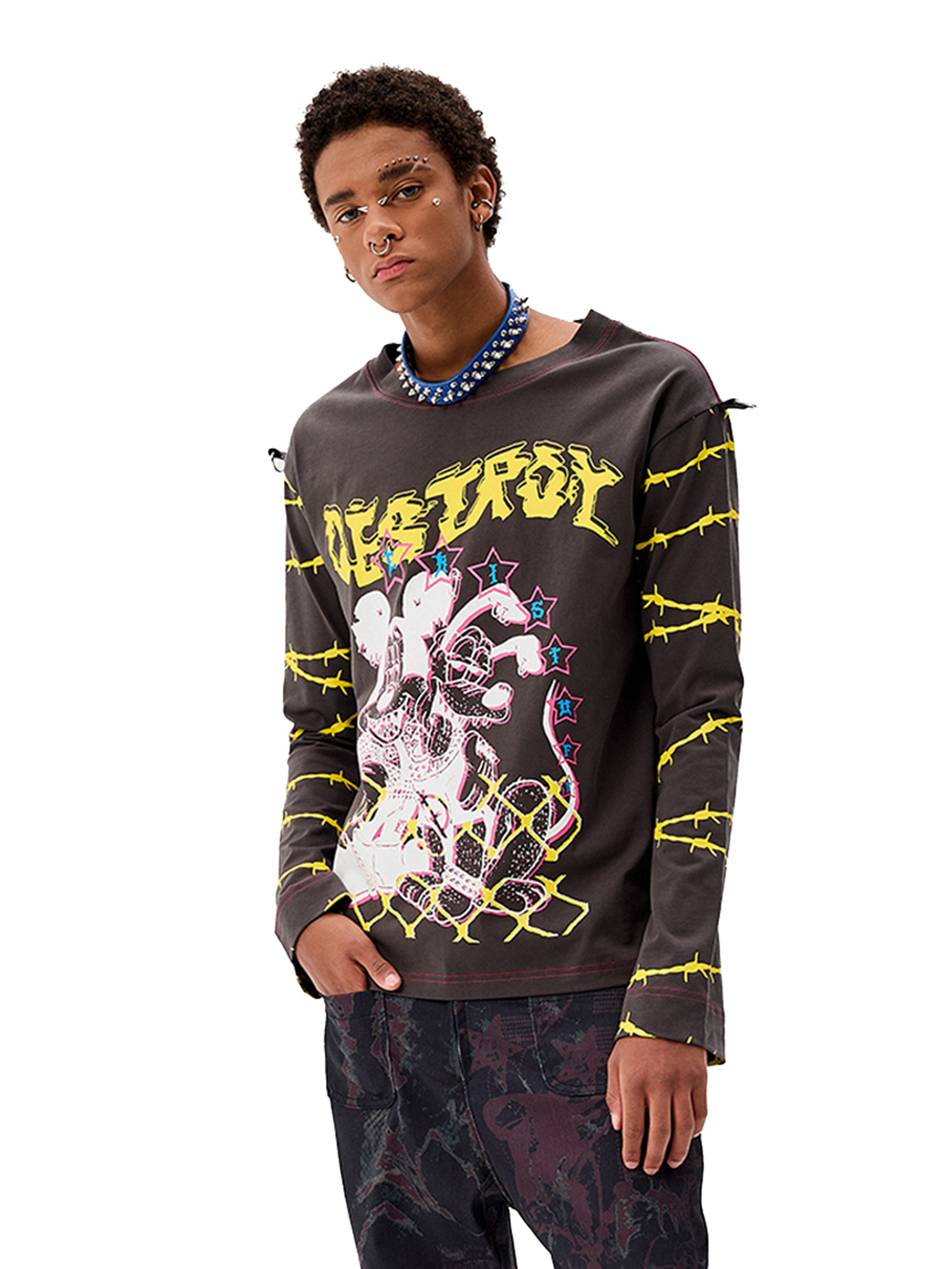 CYCYCY Punk Cartoon Mouse Graphic Long-Sleeve Tee-L/S Tee-S-Free Shipping Leatheretro
