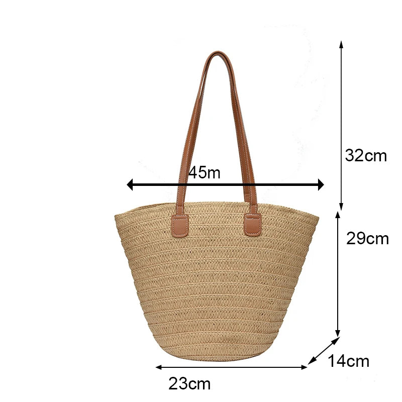 Luxury Designer Straw Tote Bag for Women-Tote Bag-Beige-Free Shipping Leatheretro