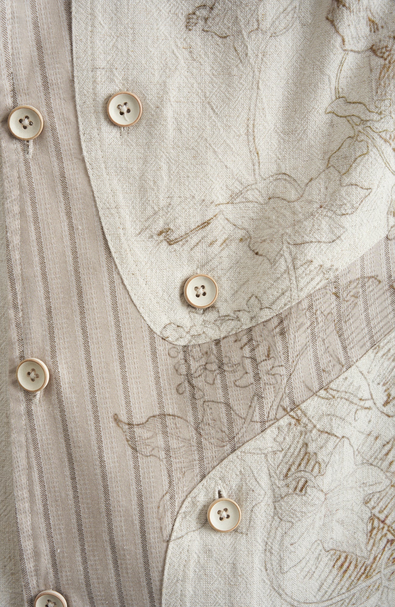 MOITIEDEPETALE Asymmetrical Floral Sketch Linen-Blend Shirt-Shirt-XS-Long-Sleeves-Free Shipping Leatheretro