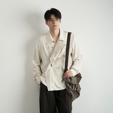 MOITIEDEPETALE Asymmetrical Floral Sketch Linen-Blend Shirt-Shirt-XS-Long-Sleeves-Free Shipping Leatheretro