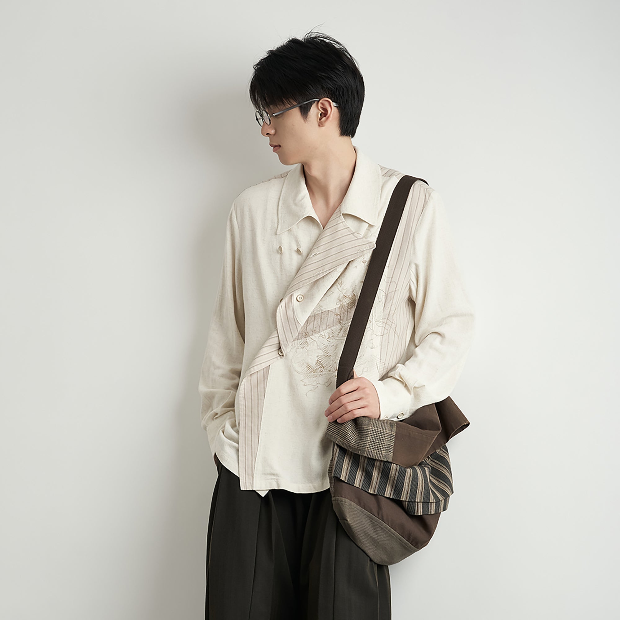 MOITIEDEPETALE Asymmetrical Floral Sketch Linen-Blend Shirt-Shirt-XS-Long-Sleeves-Free Shipping Leatheretro