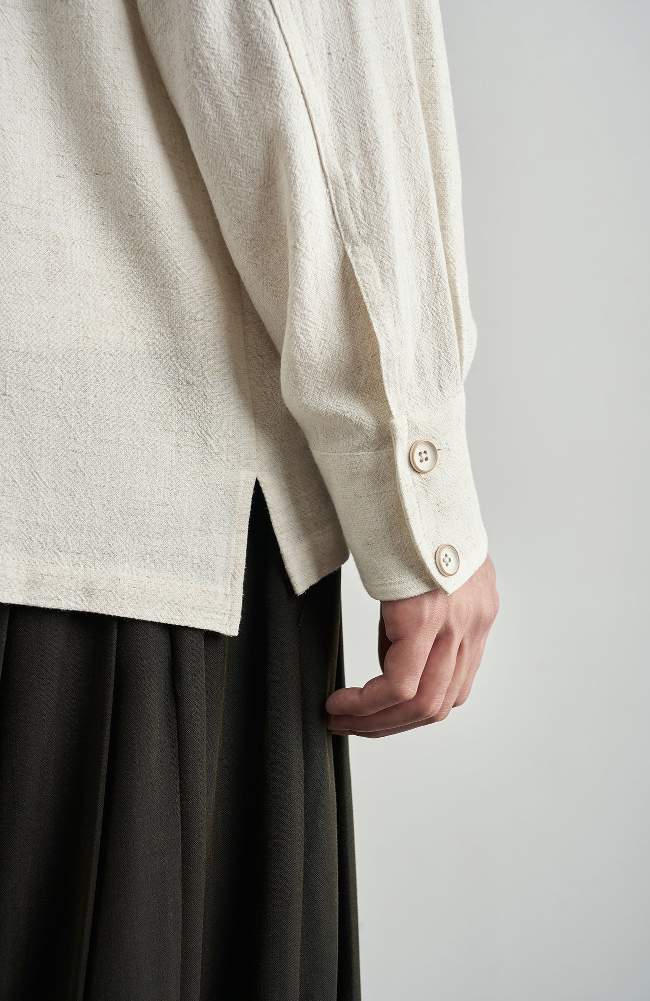 MOITIEDEPETALE Asymmetrical Floral Sketch Linen-Blend Shirt-Shirt-XS-Long-Sleeves-Free Shipping Leatheretro