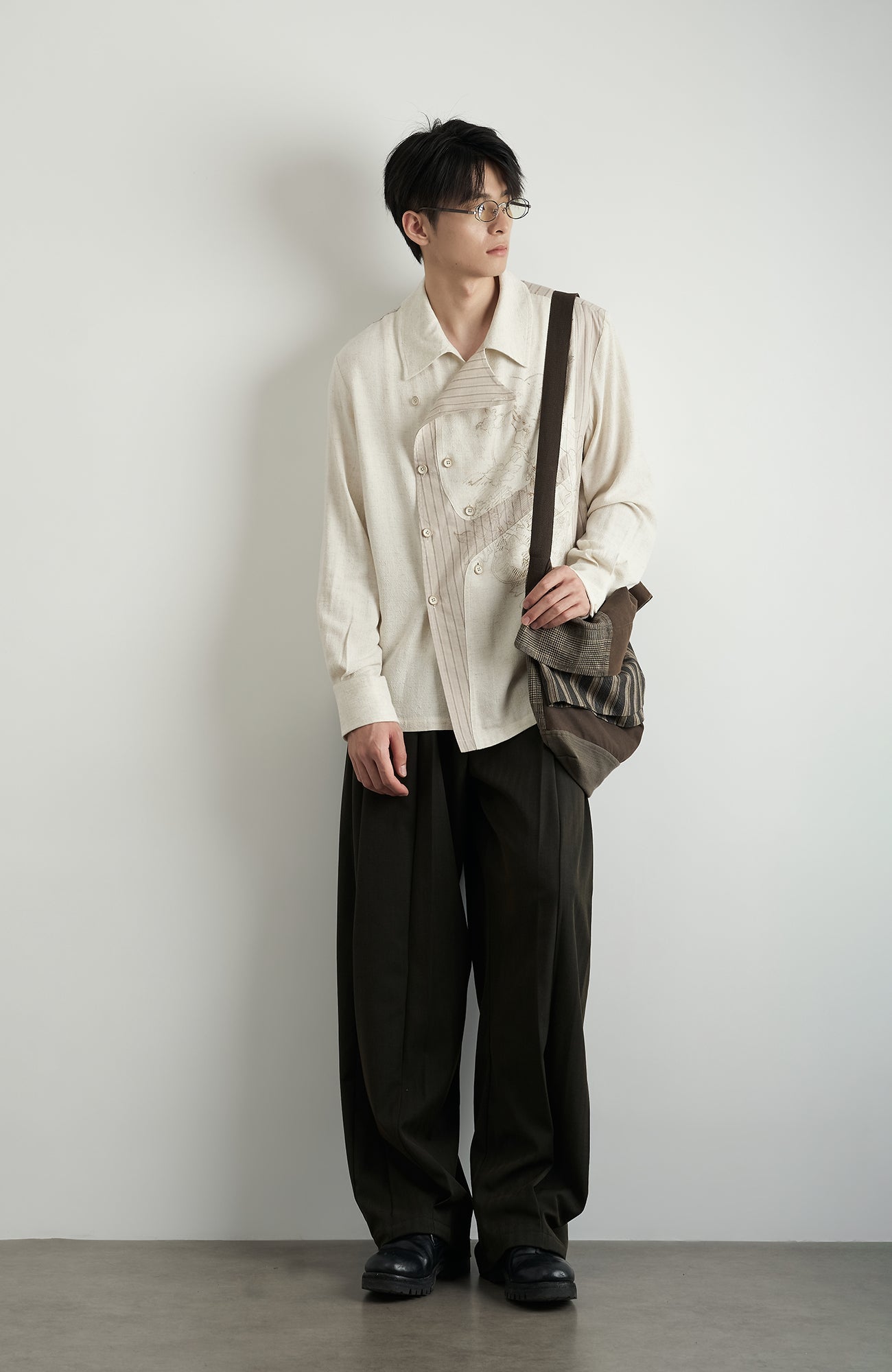 MOITIEDEPETALE Asymmetrical Floral Sketch Linen-Blend Shirt-Shirt-XS-Long-Sleeves-Free Shipping Leatheretro