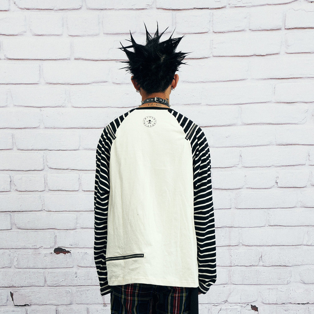 VENTUREK Punk Graphic Multi-Zip Striped Raglan Long-Sleeve Tee-L/S Tee-S-Free Shipping Leatheretro