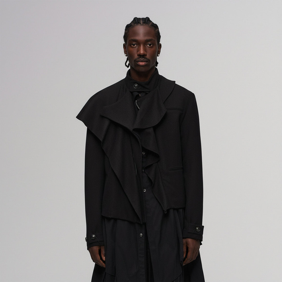 ILNya Nieternite Nifutur Layered Ruffle Wool-Blend Scarf-Wrap Coat-Jacket-S (0)-Free Shipping Leatheretro